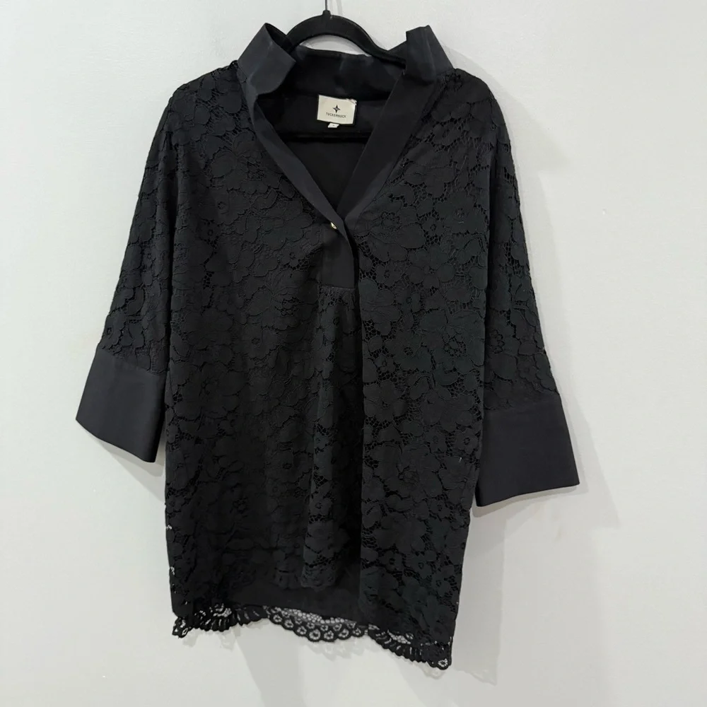 Tuckernuck Blouse Willow Tunic in Black Lace